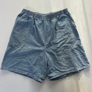 Vintage Pinstripe High Waisted Cotton Elastic Waist Shorts L